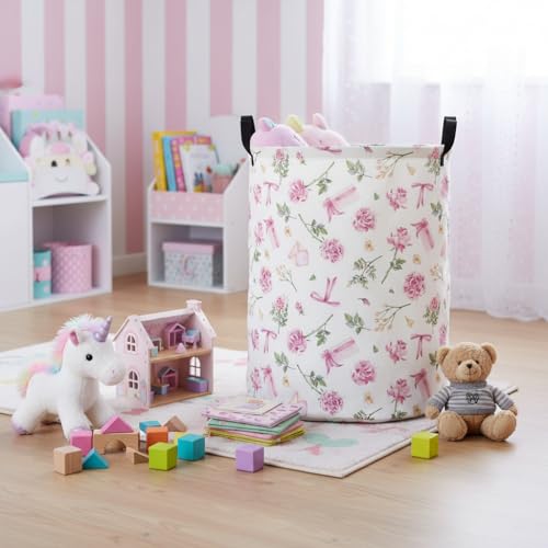 Image of Baby Laundry Basket Baby Nursery Hamper Kids Laundry Basket Toy Storage Bin for Boys Room Decor Gift Baskets for Bedroom Bathroom(Gift Flower)