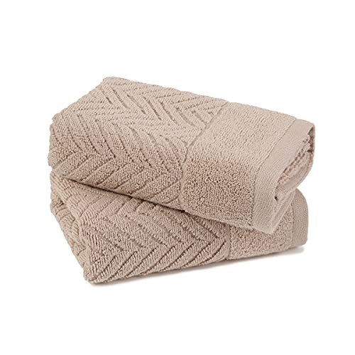 Yiluomo Khaki Hand Towel 100% Cotton Ultra Soft Absorbent Terry Striped Weave Hand Towel Set For Bathroom 13" X 29", 2 Pack #TOP2