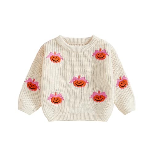 6M-5T Baby Girl Halloween Costumes Pumpkin Sweater Long Sleeve Knitwear Christmas Outfit Boys Fall Winter Clothes (Beige, 6-9 Months)