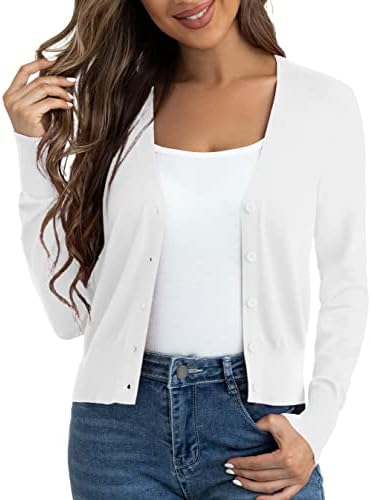 Ahlaray Women&#39;s Cropped Cardigans Sweaters Button Down Open Front Bolero Shrugs for Dresses, S-XL