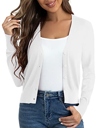Ahlaray Womens Open Front Short Cropped White Cardigan...