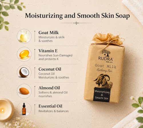 Image of Rudra Body Care Goat Milk Soap for Dry Skin | Deep Moisturizing | Handmade Bathing Bar | Gentle & Skin-Friendly Cleanse | 100g (Pack of 1)