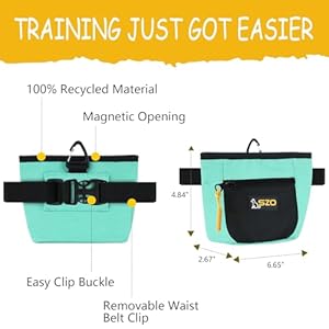 Szo Dog Treat Pouch with Pet Training Clicker Dog Training Treat Pouch with Waist Belt Clip Magnetic Closure Handsfree Training  Blackgreen  Cucciolini Doodles Szo dog treat pouch with pet training clicker dog training treat pouch with waist belt clip magnetic closure hands free training  blackgreen   cucciolini doodles