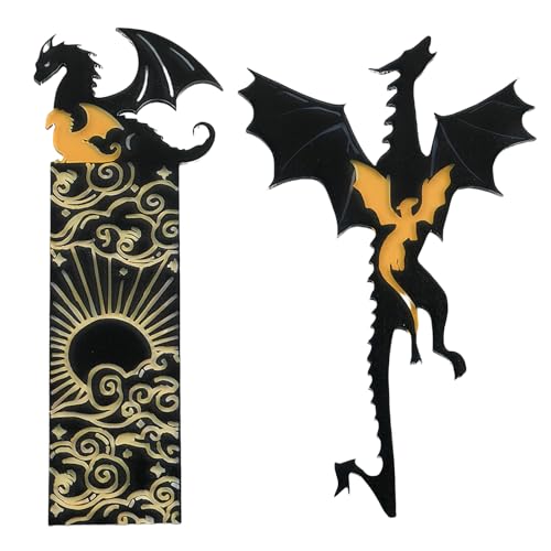 2 Piezas Marcapáginas Acrilico, Dragón Marcapaginas en Oro Negro, Marcadores Accesorios para Libros, Regalo para Lectores Adultos y Niños Entusiastas de La Lectura