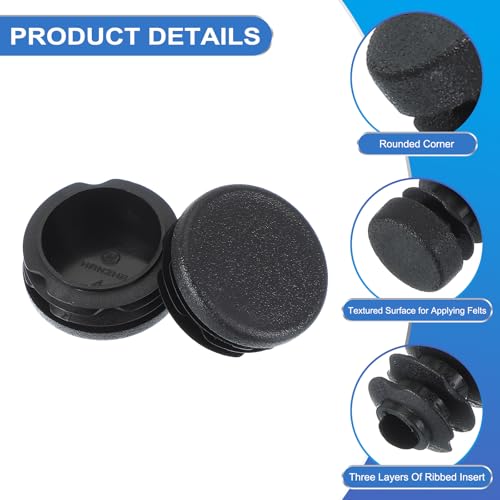 Image of PATIKIL 1-1 /2 Inch Plastic Tubing End Caps, 4 Pcs Round Hole Plug Insert for Round Iron Pipe Chair Leg Table Bookshelves Patio Furniture, Black