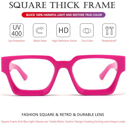 Image of AIEYEZO Square Thick Frame Glasses for Women Men Fashion Blue Light Glasses Trendy Chic Computer Eyeglasses