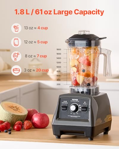 Image of VEVOR Blender for Smoothies, 61 oz 1400W, Professional Blender with Powerful Motor, Multi-Functional Food Processing Blenders with 2 Cups for Smoothie /Milkshake /Juice, Fits for Kitchen