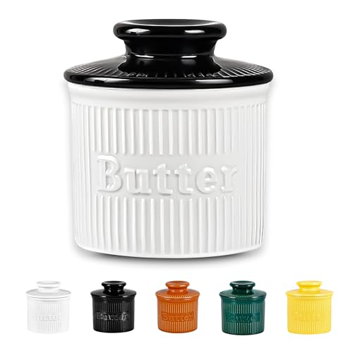 Schwarz-Weiß-Butterbehälter erweicht Butter sicher bei Raumtemperatur, wassergekühlte Butterschale mit Wasserlinien-Keramik… – Ansicht 1