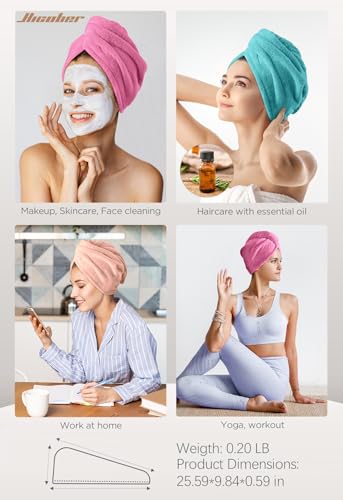 Image of Hicober Microfiber Hair Towel, 3 Packs Hair Turbans for Wet Hair, Drying Hair Wrap Towels for Curly Hair Women Anti Frizz (Light Aqua,Peachy Coral, Sweet Pink)
