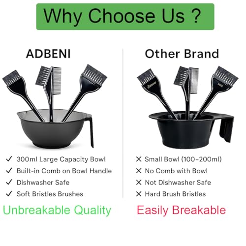 Image of adbeni Professional Hair Coloring Kit with Bowl, Dye Brushes, Comb & 100 PCS Transparent Disposable Gloves | Color Application Brush Set for Women & Men | Salon & Home Use Tools (Black)