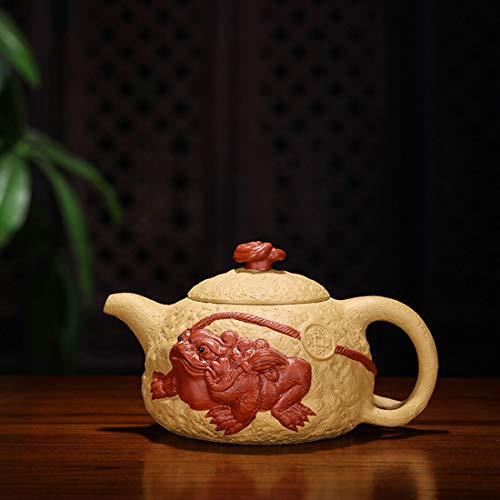Image of Teapot Chinese Zisha Clay Tea Pot Ceramics Handmade Gongchun Lucky Money Toad Tea Pot Yellow Golden Duan Mud Kungfu Kettle (Fengshui-Wealth spittor)