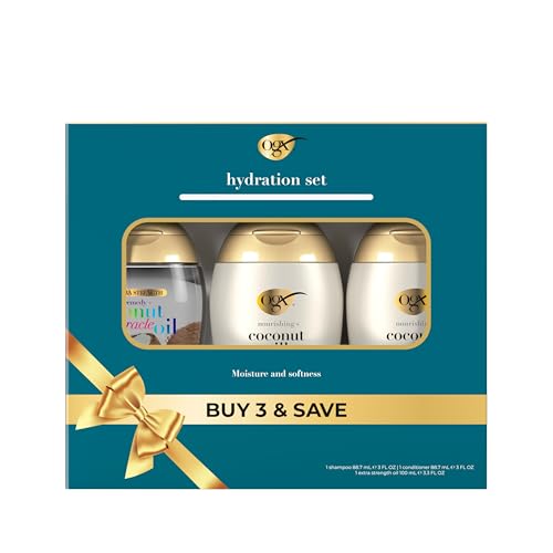 OGX Giftset Nourishing + Coconut Milk Shampoo & Conditioner & Extra Strength Damage Remedy + Coconut Miracle Oil Penetrating Hair Oil (3pc Hydration Set)