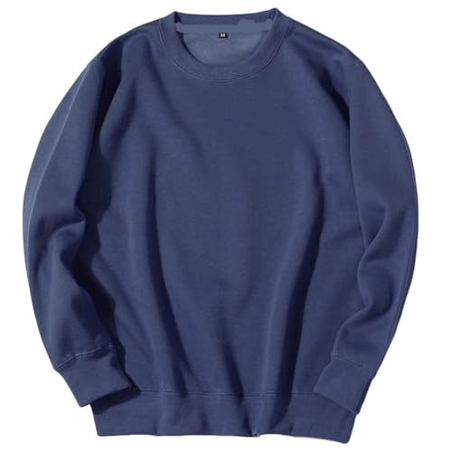 Sudaderas de gran tamaño para hombre, sudaderas con cuello redondo y sudaderas de manga larga, H-451 Azul marino, XL
