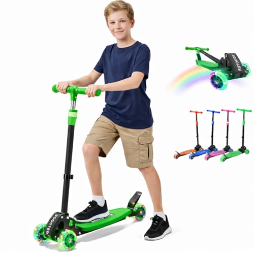3 Wheel Kick Scooter for Kids Ages 6-12 Foldable Light Up Scooter with LED Wheels 3 Height Adjustable Handlebar Wide Anti-Slip Deck Lean-to-Steer Outdoor Ride Toy