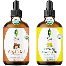 SVA Evening Primrose and Argan Carrier Oil 4 oz Bundle Super Saver Combo Premium Grade Value Set for Hair Oiling, Scalp Massage, Hair Care, Skin Care and Body Massage