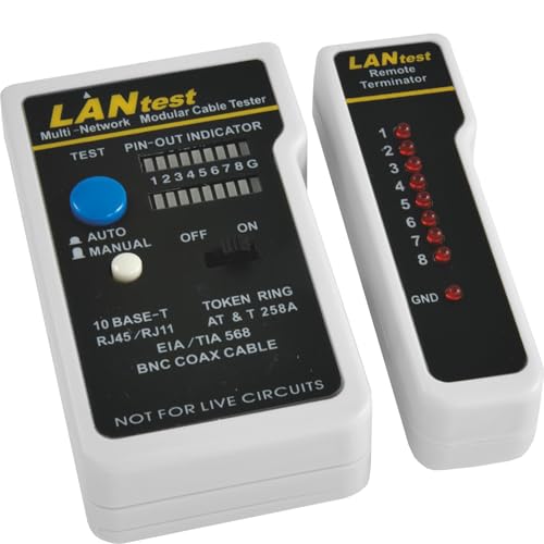 VEMER VE772800 VE LAN: Tester Cavi di Rete RJ45 RJ11 UTP STP FTP con Terminale Remoto, Verifica Continuità, Cortocircuiti ed Errori di Cablaggio, Modalità Automatica/Manuale, Alimentazione 9V