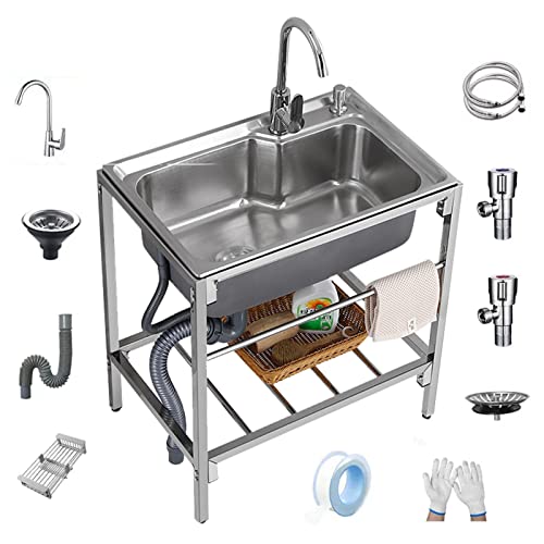 Évier de cuisine commercial 68 * 44 cm évier anti-éclaboussures en acier inoxydable avec robinet