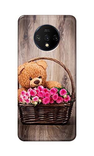 Image of PRINTFIDAA Roses and Teddy Bear in The Wicker Hard Back Cover for OnePlus 7T Back Cover -(P6) KAT1004