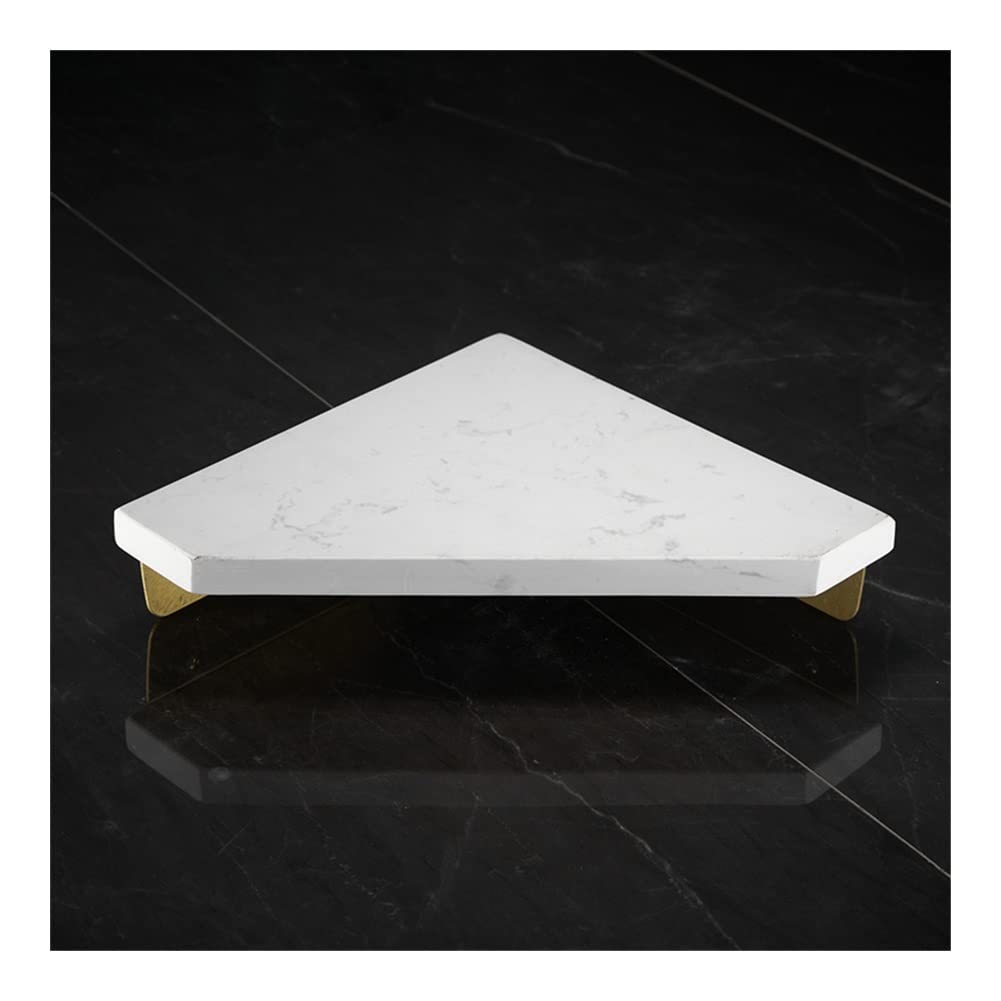 ZJHFFFG Shower Shelf Racks White Marble Aluminum Corner Shelf Bathroom Rack Brass Stone Holder Washroom Corner Shelf Luxury