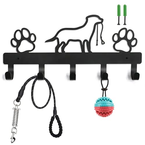 lomdung Hundegarderobe mit 5 Haken, Garderobenhaken mit Hunde Und Pfotenabdrücken, Dekoratives Wand-Hunderegal mit Schlüsselhaken, Kleiderhaken Wand für Badezimmer Küche Schlafzimmer