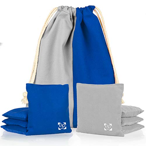 Professional Cornhole Bags - Set of 8 Regulation All Weather Two Sided Bean Bags for Pro Corn Hole Game - 4 Royal Blue & 4 Gray