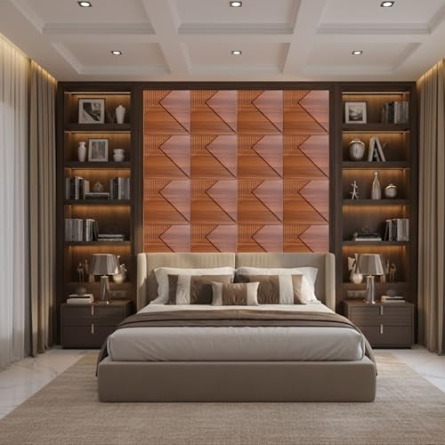 Image of Kayra Decor 3D PVC Wall Panels for Bedroom & Living Room | Fluted 1 Design | Wooden Color | 19.7 x 19.7 Inch | Pack of 18 | 48.42 Sq Ft