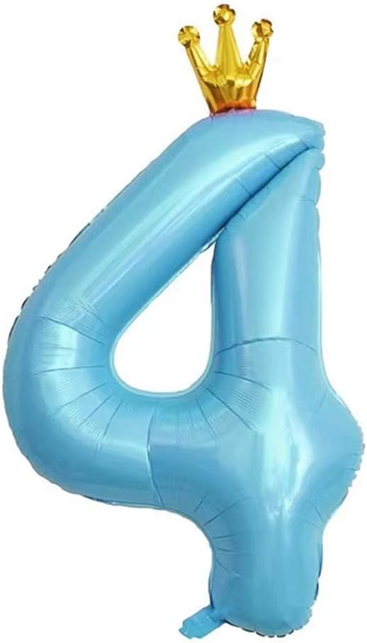 40 Inch Blue Conjoined Crown Number 4 Balloons, 4th Birthday Balloons for Birthday Party Decorations. (4)