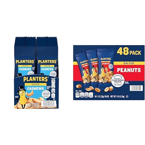 Image of Bundle of PLANTERS Salted Cashews, 1.5 Oz (Pack of 18) + Salted Peanuts, 1 Oz (Pack of 48)