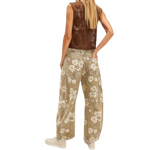 Franhais Y2k Floral Barrel Jeans Women High Waisted Wide Leg Printed Boyfriend Baggy Mom Jeans Ankle Denim Pants Streetwear4
