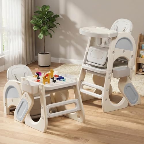Image of StarAndDaisy Baby high Chair for Baby Feeding Chair for 0 to 5 Years with Removable Tray, Convertible Baby High Chair to Study Table & Chair Set, 5-Point Safety Belt, Multi Backrest Position -Grey