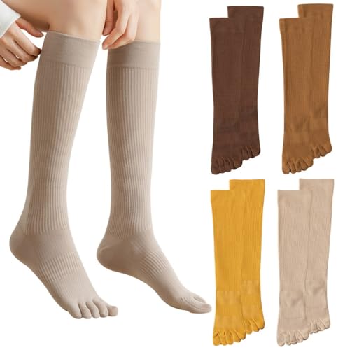 Chaussettes orteils séparés femme pour le yoga et le running, modèle long en coton respirant