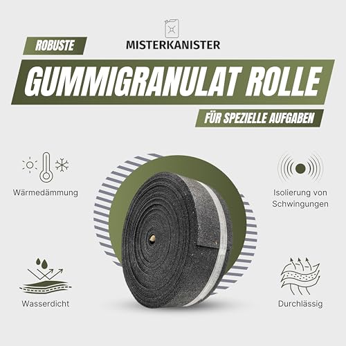 MISTERKANISTER - Gummigranulat-Rolle, Terrassenpads, Unterleger aus Gummigranulat, Bautenschutzmatte, Terrassen-Pads Rolle, Legars Beteiligtes Profil, Antirutsch Gummi, Dämmstreifen - 8.000x50x8mm