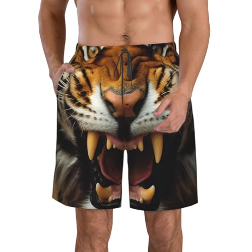 Men's Swim Trunks Angry Tiger Quick Dry Board Shorts Mens Bathing Suit Beach Swimwear with Pockets