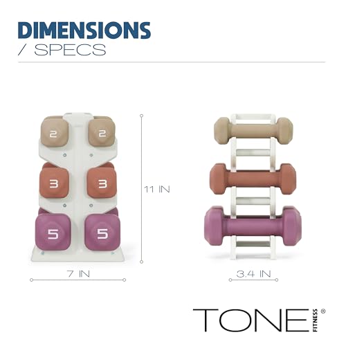 Image of Tone Fitness Neoprene Dumbbell Set with Storage Rack - Non-Slip, Anti-Roll Hand Weights for Home Gym Workouts | 20 lb, 32 lb, 50 lb, 60 lb & 100 lb Options