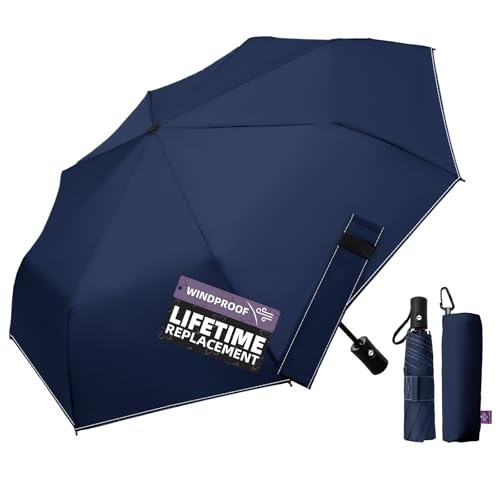 Image of LILAC Umbrella Small Stable Windproof 110 cm Pocket Umbrella Open-Close Compact Travel Umbrella with Fastener & Carabiner, Lightweight Folding Umbrella for Men and Women