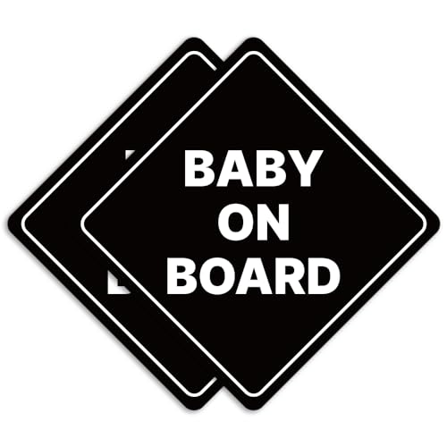 Image of GEEKBEAR Baby on Board Sticker or Magent for Cars - 2 Pack Safety Signs, 6.8 x 6.8 in (Reflective Magnet, Black)