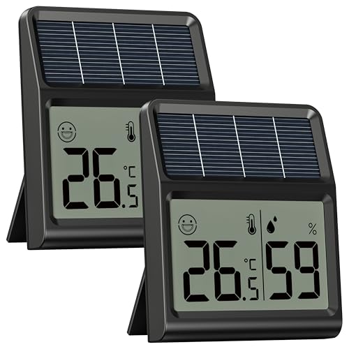Solar Hygrometer, Thermometer innen mit Raumlicht-Betrieb, Luftfeuchtigkeitsmesser Raumthermometer, Keine Batterie, Keine Funktion Ohne Licht, Schwarz 2er-Pack Solar Hygrometer, Thermometer innen mit Raumlicht-Betrieb, Luftfeuchtigkeitsmesser Raumthermometer, Keine Batterie, Keine Funktion Ohne Licht, Schwarz 2er-Pack