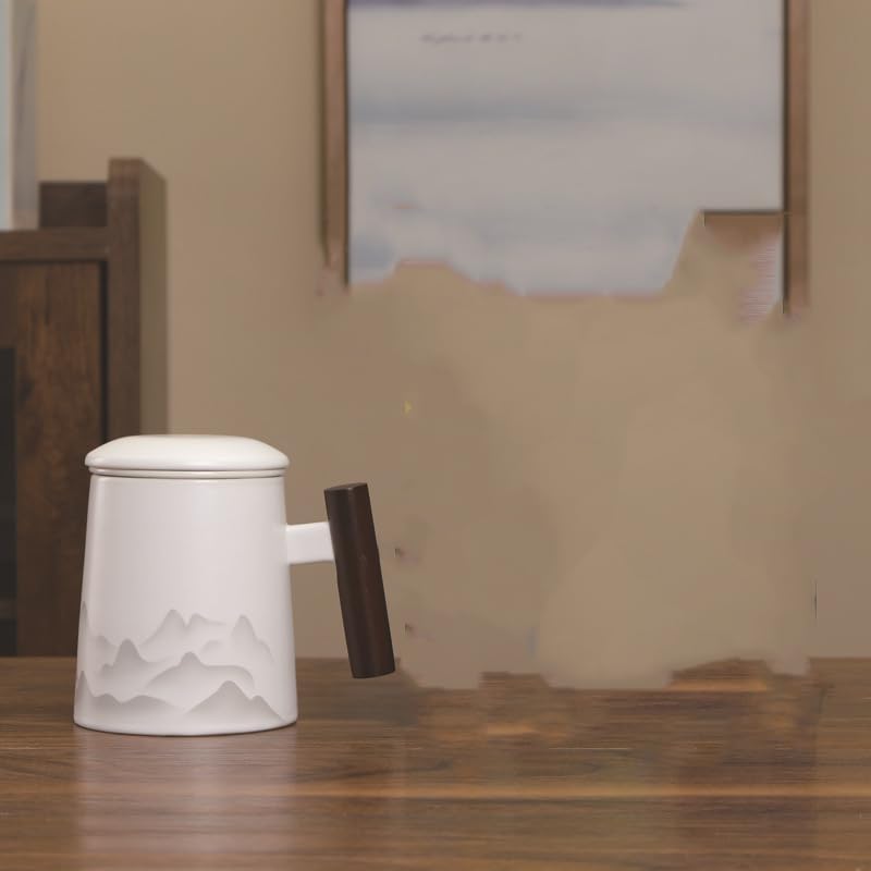 Wooden Handle Mug with Tea Infuser, Ceramic Tea Cup-set1