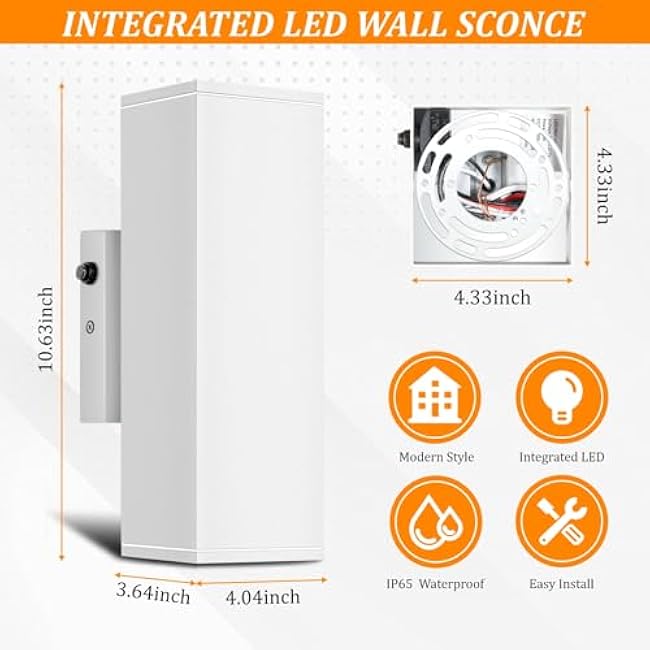 Dusk to Dawn Outdoor Lighting Sensor Porch Lights 2 Packs, 12W 2700K Integrated LED Up Down Lights Outdoor, IP65 Waterproof Aluminum Wall Sconce Exterior Wall Light for Porch Patio etc.