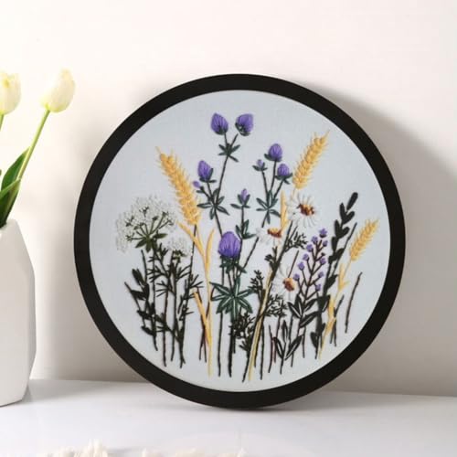Image of Esffaci Embroidery Starter Kit for Adult Beginner with Flowers Pattern Hand Embroidery Set with Cloth Hoop Needle Threader Floss and Instruction