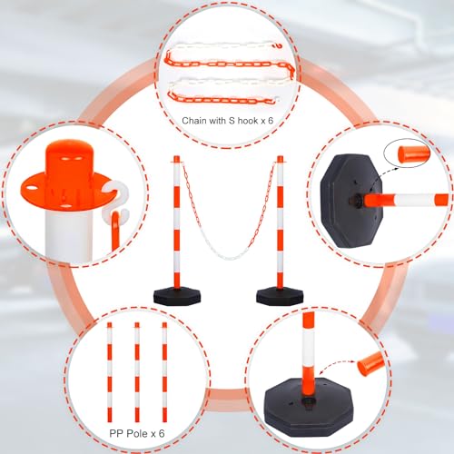 Image of Amylove 9 Packs Traffic Delineator Post Cone with Base, Traffic Cones Safety Cones Caution Cones Plastic Stanchion Chain Safety Barriers with 6.6 Feet Link Chain and S Hooks for Parking Lot (Orange)