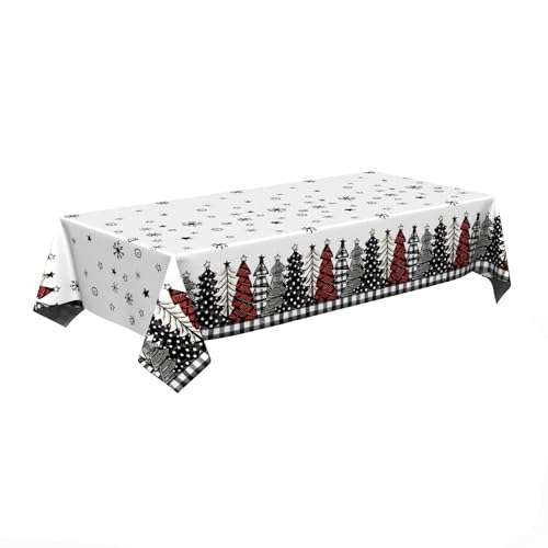 Horaldaily 3 Pack Christmas Disposable Tablecloth, Snow Trees Plastic Rectangular Table Cover for Birthday Anniversary Party Decoration 54×108 Inch – Image 8