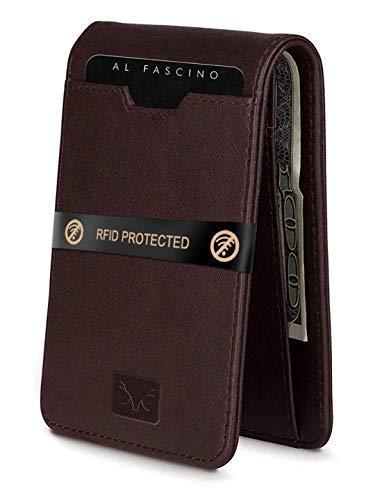 AL FASCINOBranded Men's Stylish Wallet/Purse | RFID Protected Genuine Leather Bifold, Minimlist Slim Design (Brown)