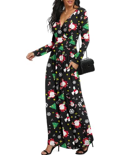 Image of LILBETTER Women Long Sleeve Deep V Neck Loose Plain Long Maxi Casual Dress