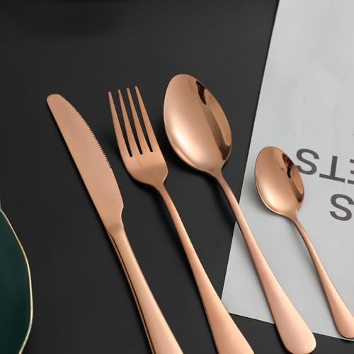 Image of aDai Premium Cutlery Set | Stainless Steel Tableware | Mirror Finish | Includes Spoon Fork Knife & Teaspoon | Elegant Flatware Set for Dining, Parties & Gifting (Rose Gold, Set of 40)