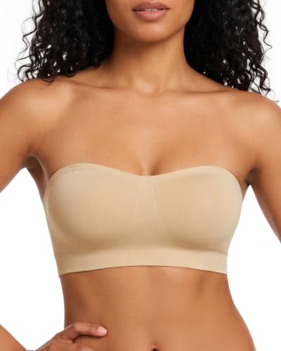 Image of HACI Strapless Bra No Underwire Padded Seamless Wireless Multi-Way Everyday Bandeau Tube Top for Women