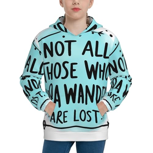 BERMEIZ Not All Who Wander Are Lost1 Print Kid Hoodies Boys Youth Sweatshirts Girls Pullover with Pocket Black