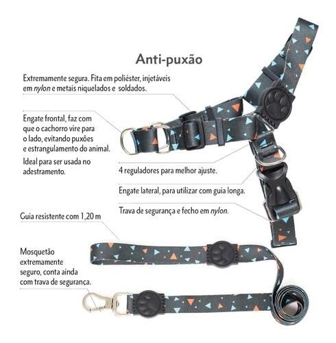 Peitoral Antipuxão para Cachorro com guia (G, Arpoador)