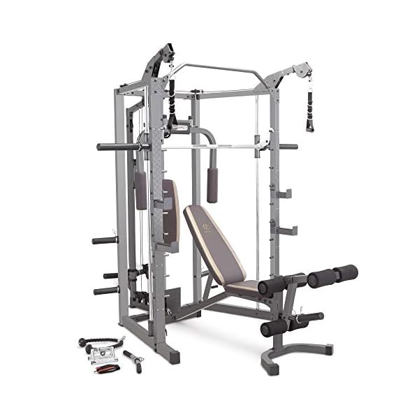Marcy Smith Cage Machine with Workout Bench and Weight Bar Home Gym Equipment SM-4008