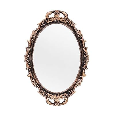 Tstarer Vintage Decorative Gold Framed Mirror, Wall Hanging Mirrors & Tabletop Tray for Bedroom Living Room Dresser Decor, Oval- 9.6" W x 14.3" L (Bronze)